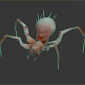 Red Pink Spider Like Creature With Green Spikes And Multiple Legs On Gray Background