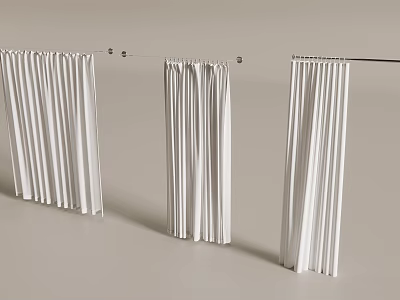 White Fabric Curtain Different Designs Hanging On Rod For Home Decoration 3d model