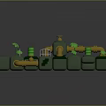 3D Maze Structure With Green Blocks Yellow Pipes Small Trees And White Grid