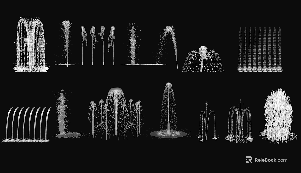 Garden Landscape Design Featuring Various Fountain Styles And Water Features 3d model 