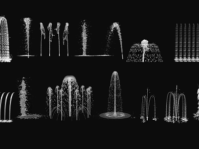 Garden Landscape Design Featuring Various Fountain Styles And Water Features 3d model