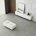 Modern White TV Stand With Gold Legs Drawers And Marble Wall Decor
