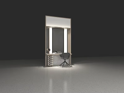 Modern Dressing Table with Lighted Mirror Drawer Cabinet and Black Chair 3d model