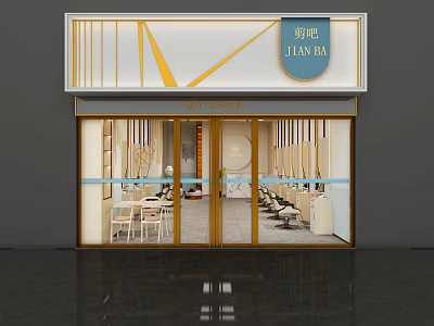 Modern Beauty Hair Salon Exterior With Glass Windows And Styling Chairs Interior 3d model