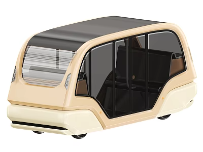 Beige And Black Compact Car With Unique Design Large Windows And Interior Seats 3d model