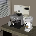 Modern Kitchen Appliances Featuring Black And White Espresso Coffee Machines On Countertop
