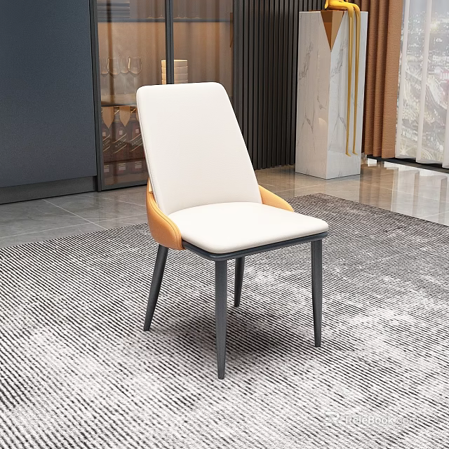 Modern Dining Chair With White Upholstered Seat Back And Black Metal Legs In Contemporary Interior 3d model 