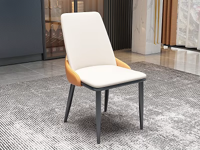 Modern Dining Chair With White Upholstered Seat Back And Black Metal Legs In Contemporary Interior 3d model