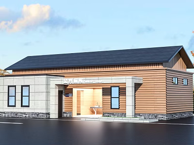 Modern Building Exterior Design With Wooden Walls Stone Accents And Black Roof 3d model