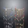 Decorative Hanging Household Living Accessories With Silver Circular Discs Blue Red Strings And Beads