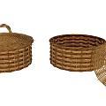 Round Wicker Storage Baskets With Lids For Household Organizing Items 3d model
