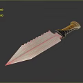 Sharp Tactical Dagger Weapon With Serrated Metallic Blade And Brown Wooden Handle