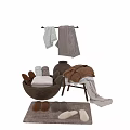 Cozy Bathroom Living Essentials With Soft Towels Slippers Clay Pot And Wooden Stool