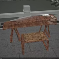 Traditional Wooden Chinese Zither on Stand with Stool in Outdoor Stone Railing Water Setting