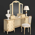 European Style Dressing Table With Gold Accents Matching Chair Table Lamp And White Sculpture