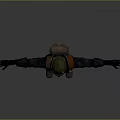 Man in Military Uniform With Helmet Arms Outstretched Brown Belt Backpack Boots On Gray Background