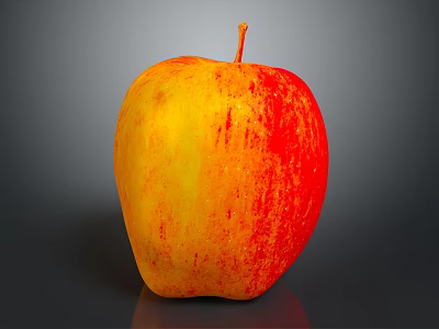 Fresh Red and Yellow Apple on Dark Glossy Surface with Vibrant Colors 3d model