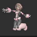 Smiling 3D Woman Character Wearing Pink Gray Outfit With Headphones And Arm Devices