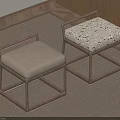 Two Modern Wooden Frame Stools With Beige And Patterned Cushions In Cozy Home