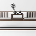 Traditional Chinese Wooden Arhat Bed With Cushioned Seats Side Table And Vase Decoration