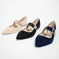 Pointed Toe Flat Shoes With Pearl Decorated Straps In Pink Black Navy