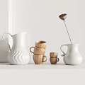 Stylish Ceramic Tea Set with Stacked Brown Cups and White Pitcher for Minimalist Modern Decor