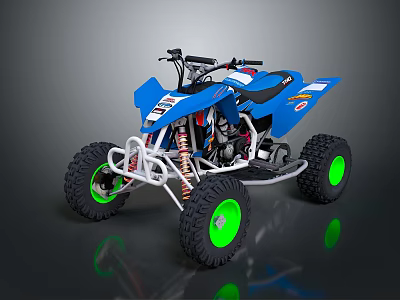 Blue Sporty ATV With Green Wheels For All Terrain Off Road Riding 3d model