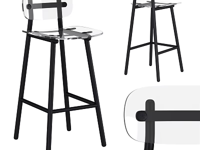 Modern Transparent Bar Stools With Black Metal Frame And Comfortable Seat 3d model