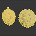 Two Sun Face Badges Gold And Silver With Radiant Edges And Reflective Surface 3d model