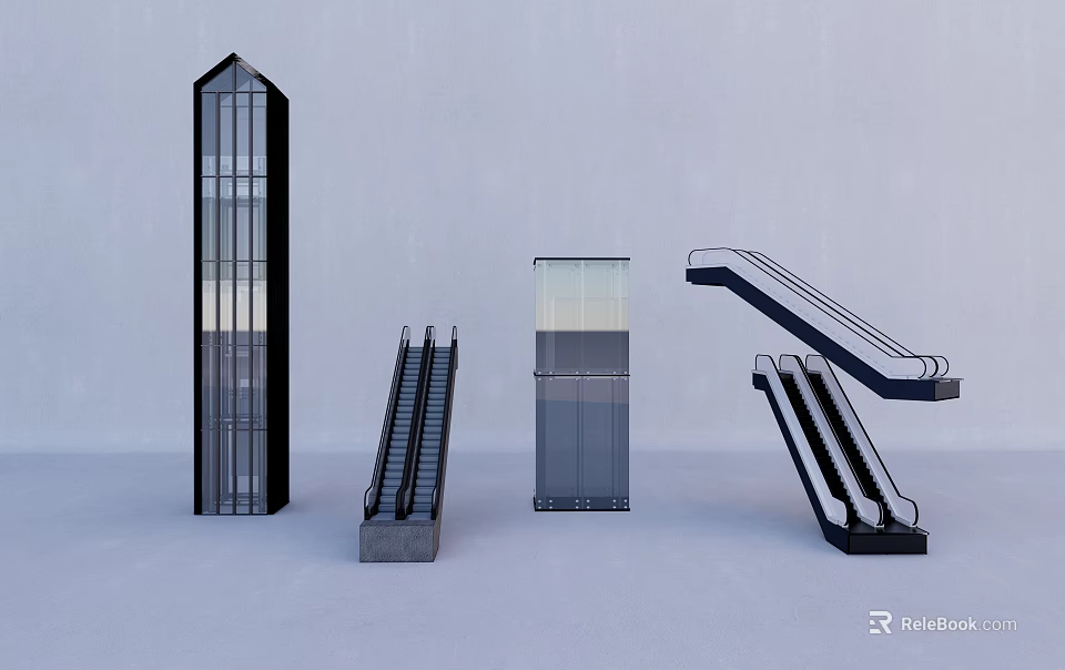 Different Modern Elevator Types Featuring Glass Elevators Escalators and Cabin Designs 3d model 