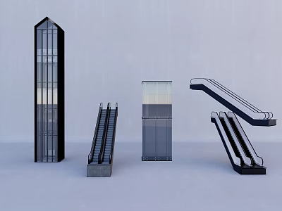 Different Modern Elevator Types Featuring Glass Elevators Escalators and Cabin Designs 3d model
