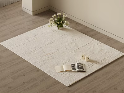 Light Textured Square Rug on Wooden Floor with White Flowers Open Book and Small Candles 3d model