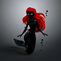 Enchanting Mermaid Character With Red Hair Green Eyes In Black Outfit And Floating Bubbles