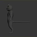 Gray 3D Cat Model With Yellow Eyes Pink Ears Standing Upright And White Belly
