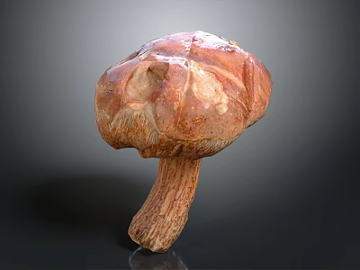 Detailed Mushroom Plant With Textured Brown Red Cap And Long Stem 3d model