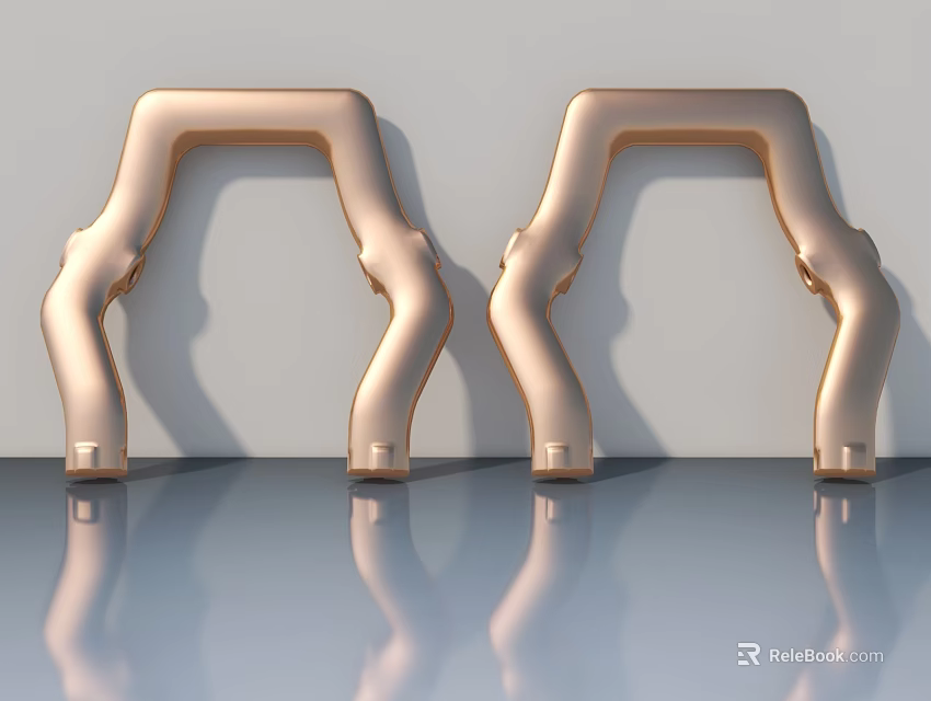 Rose Gold Swing Doors With Curved Design On Sleek Floor And Reflections 3d model 