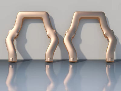 Rose Gold Swing Doors With Curved Design On Sleek Floor And Reflections 3d model