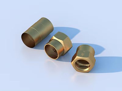 Brass Plumbing Fittings With Hexagonal Nuts And Shiny Finish For Hardware Use 3d model