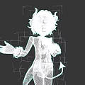 3D Woman Character With White Hair Red Eyes Horns White Coat And Tail