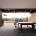 Hotel Public Lounge Area Featuring Wooden Beamed Ceiling Stone Walls And Panoramic Mountain Landscape View