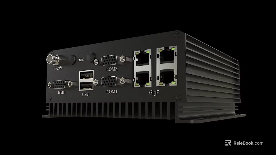 Industrial Device With HDMI USB COM Gigabit Ethernet Ports And Rugged Heat Sink Enclosure 3d model 