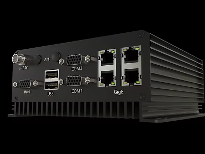 Industrial Device With HDMI USB COM Gigabit Ethernet Ports And Rugged Heat Sink Enclosure 3d model