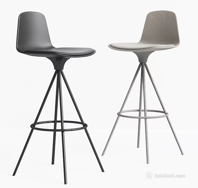 Modern Black And Gray Bar Stools With Metal Legs And Minimalist Design 3d model 