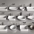 Modern Ceramic Washbasins Featuring Square Round Oval Shapes And Sleek Designs 3d model