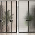 Modern Sliding Doors With Black Frame And Textured Glass For Interior Partition