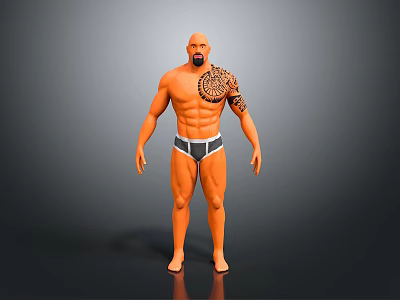 Muscular Man with Well Built Body Gray Underwear and Tattoo on Right Arm 3d model