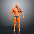 Muscular Man with Well Built Body Gray Underwear and Tattoo on Right Arm