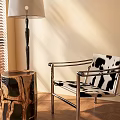Cozy Accent Chair Cow Print Upholstery Metal Frame Wooden Side Table Floor Lamp Natural Light