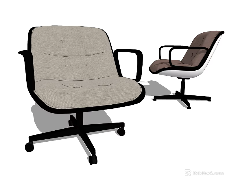 Modern Office Chairs With Padded Seats Armrests Swivel Wheels And Light Gray Dark Brown Upholstery 3d model 