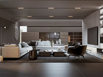 Modern Living Room Interior With Sofa Coffee Table TV Lighting And Bookshelf 3d model